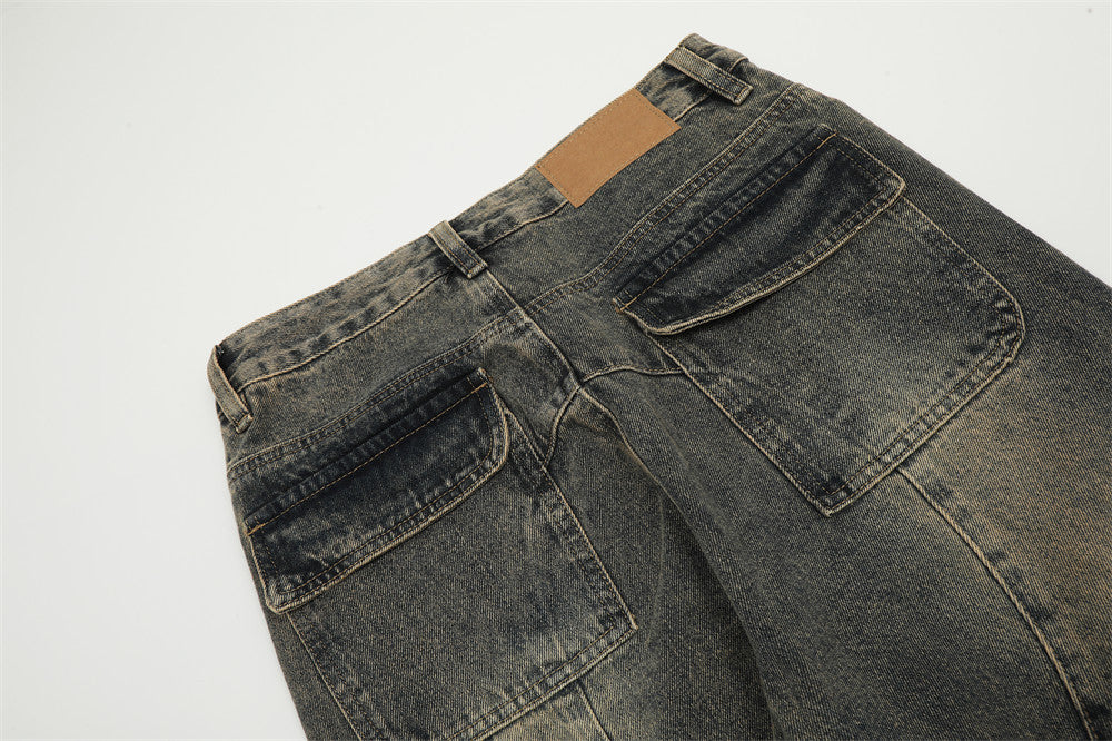 Men's Patchwork Irregular Skinny Jeans Washed