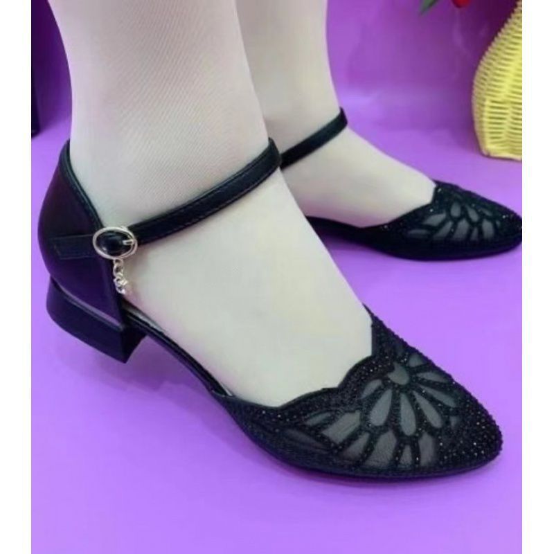 Women's Rubber Low-cut Solid Color Low-top Middle Heel Slippers Shoes