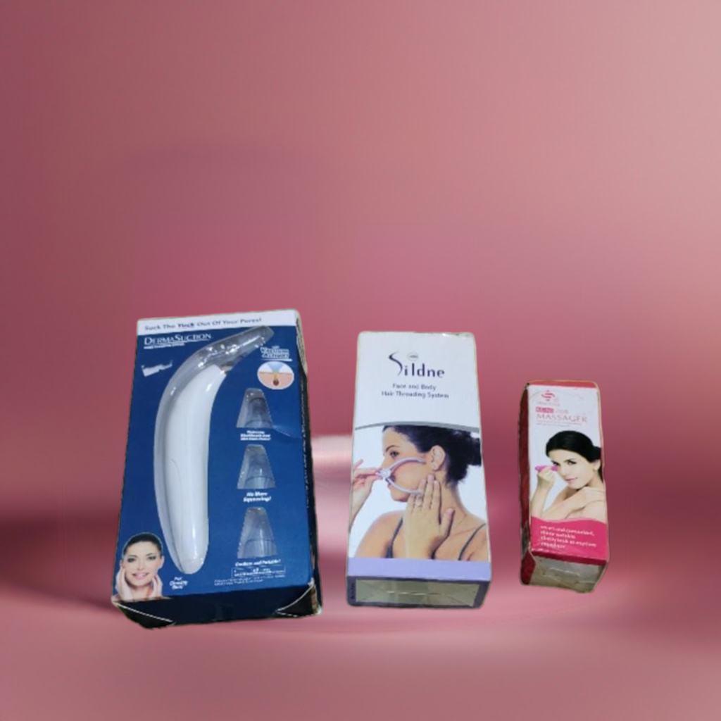 Face Care Combo | Eye Massager, Facial Threading Tool & Derma Suction for Blackhead Removal