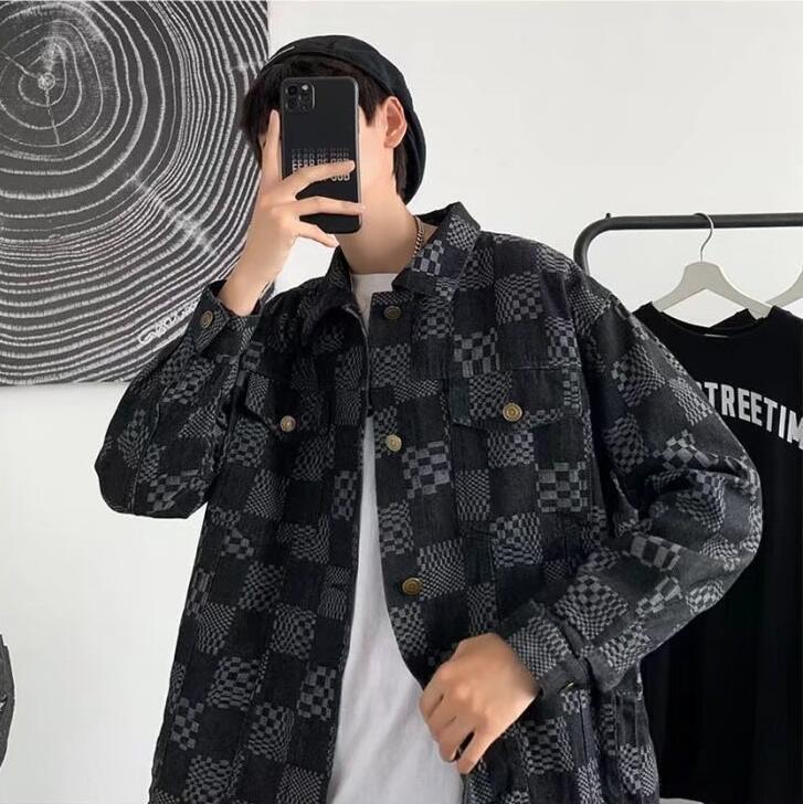 Black Chessboard Plaid Jacket For Men