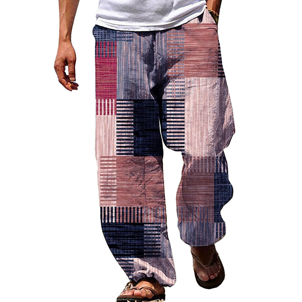 Beach Trousers Drawstring Elastic Waist 3D Printing Striped Pattern