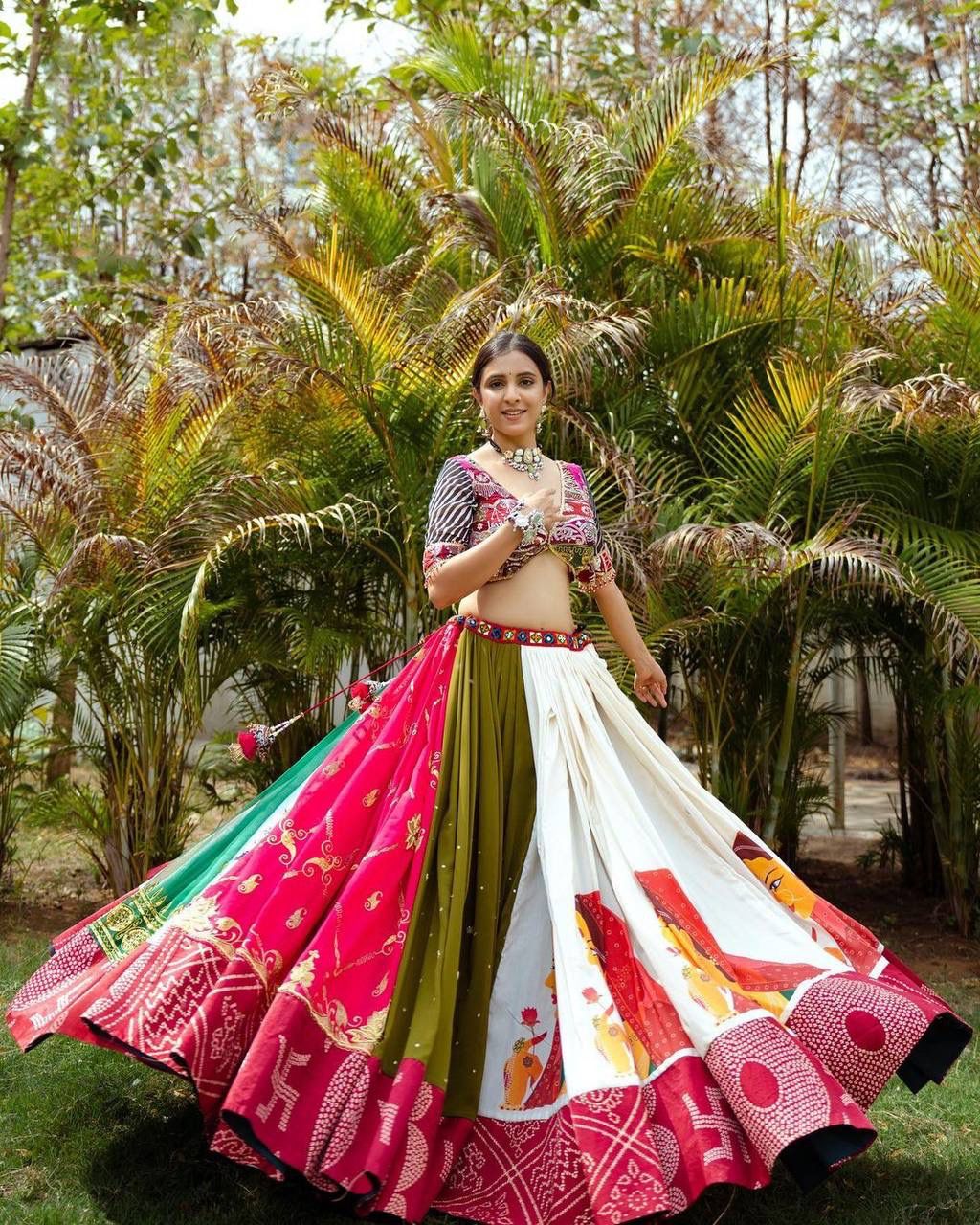 Navratri Special er Printed Lehenga Choli with Real glass Work - ALC 36