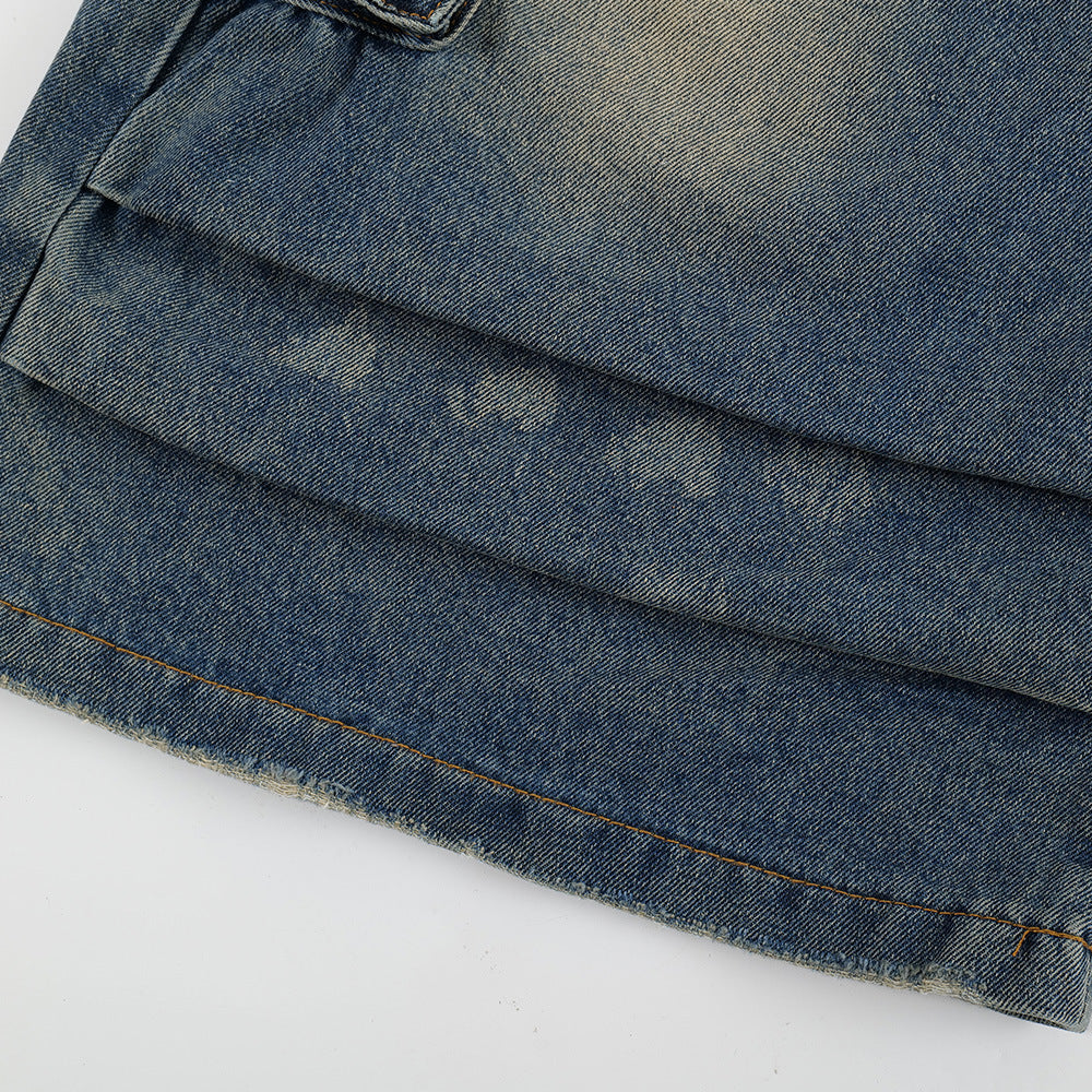 Old Washing Workwear Denim Shorts Men