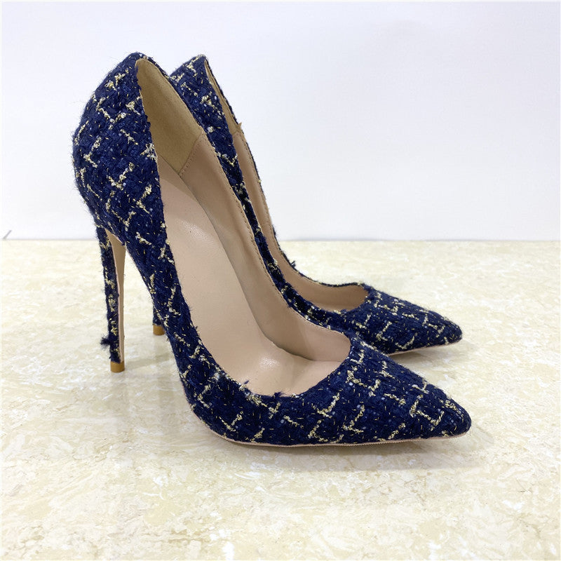 Woven High Heel Shoes 12CM Pointed Stiletto Heel Shallow Mouth