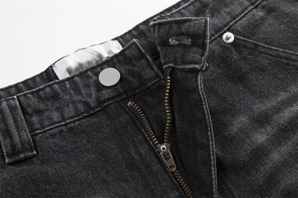 Punk Retro Washed And Worn Denim Logging Pants