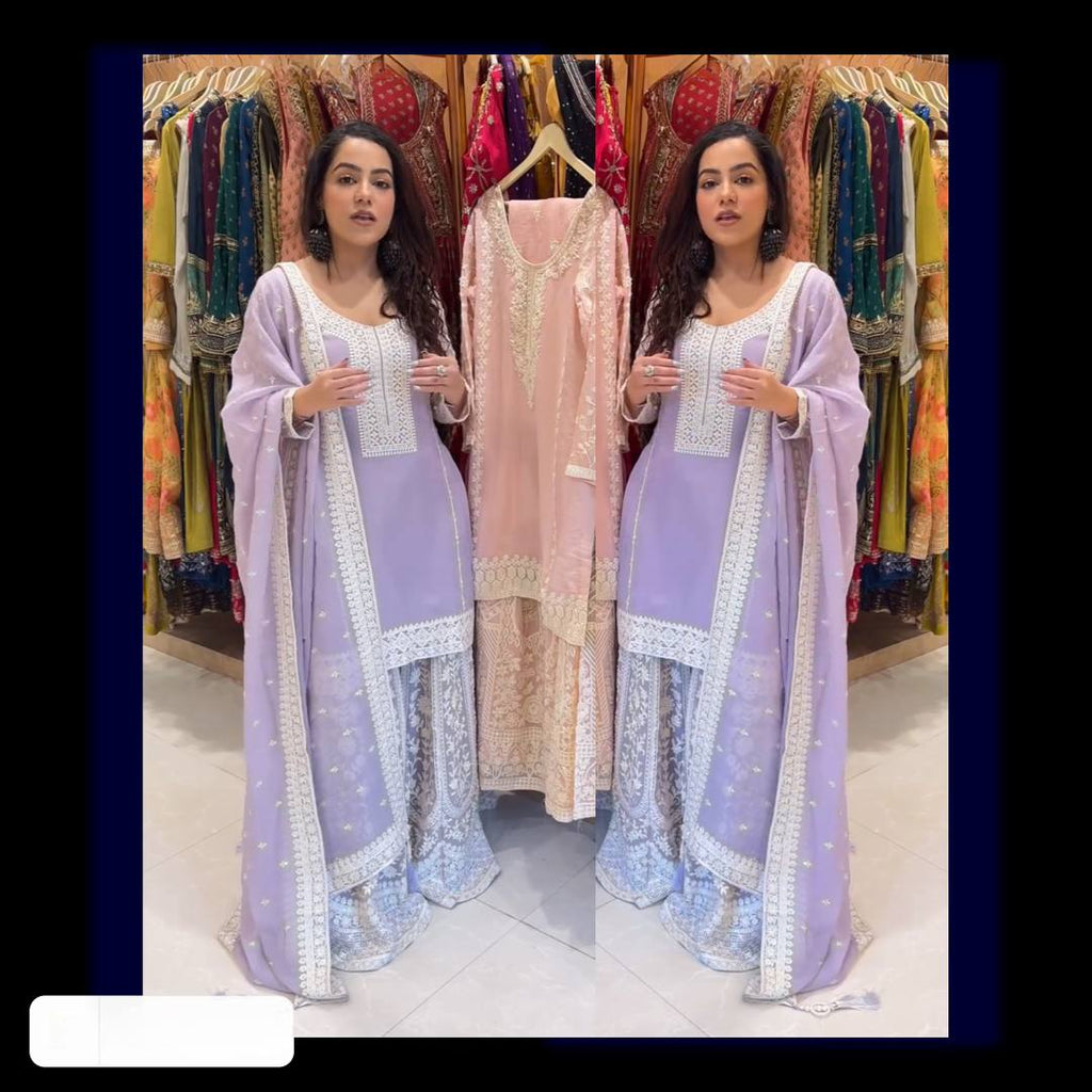 stylish Heavy Embroidery Strap Stitched Work Top - Palazzo with Dupatta