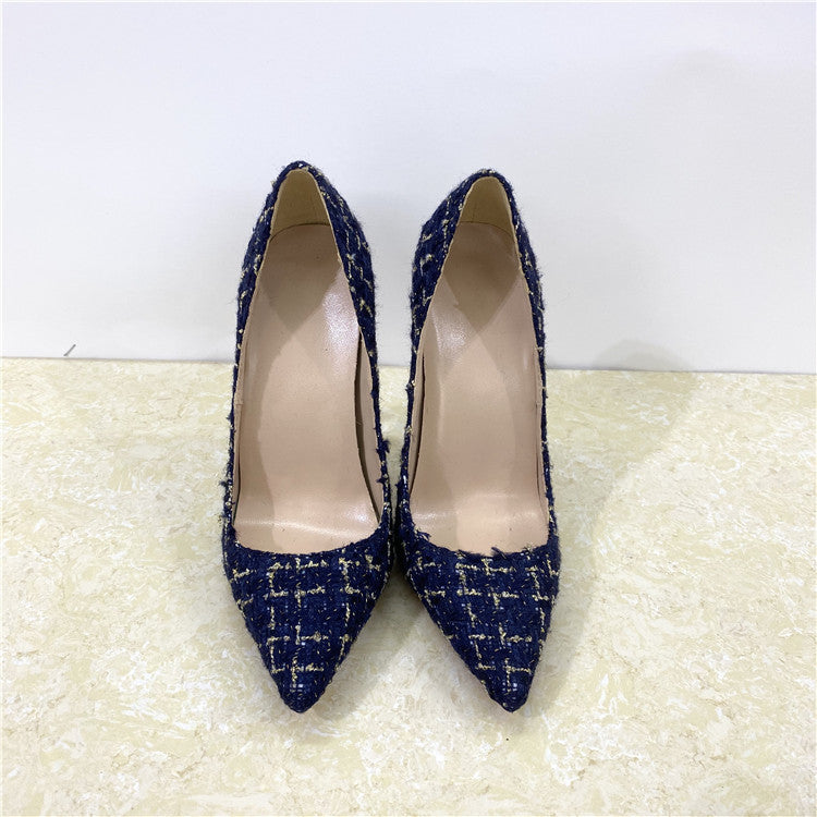 Woven High Heel Shoes 12CM Pointed Stiletto Heel Shallow Mouth