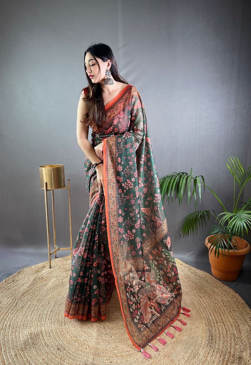 Fresh Arrival ❤️ Pure Malai Cotton Saree with Kalamkari Prints & Contrast Pallu  |05