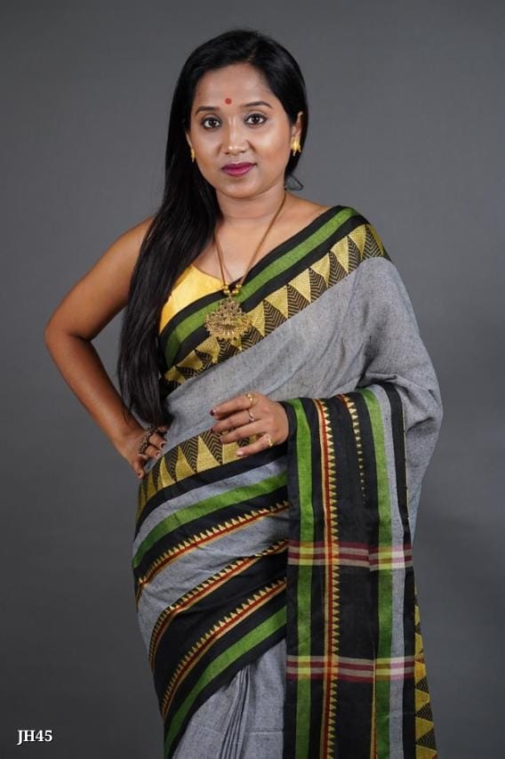 Elegant Handloom Khadi Cotton Saree with Blouse -JH45