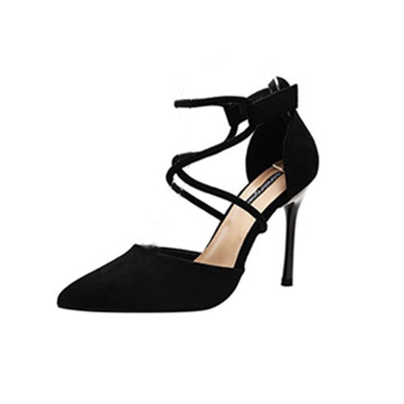 Pointed High Heel Shoes Elegant Cross Lace-up Shoes Suede