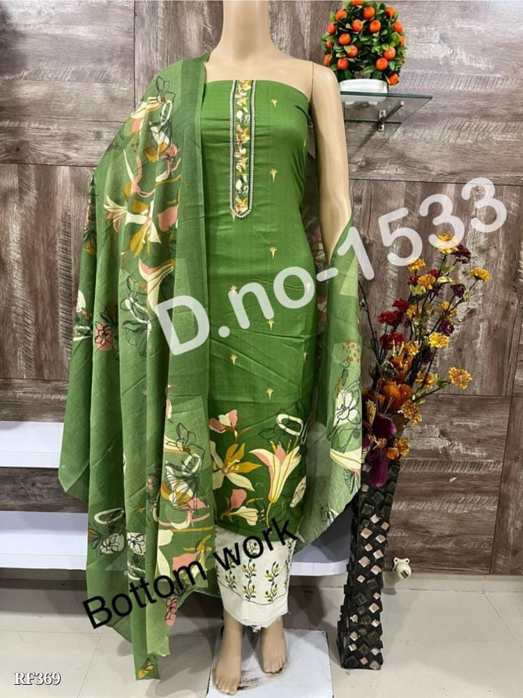 Cotton er Suit Dress Material - Pure Cotton with Fancy Embroidery Work