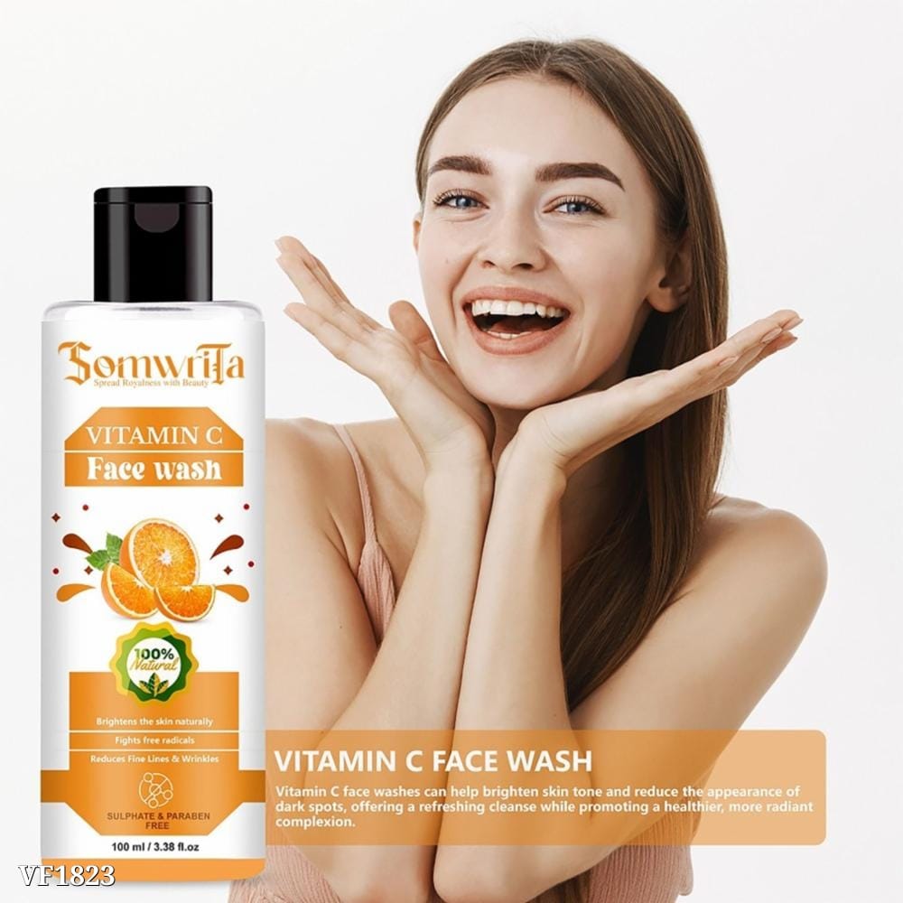 Somwrita's Naturals Bright Complete Vitamin C Face Wash (100 ml) | For Brighter, Glowing Skin | Oil Control, Spot Removal, Tan Removal & Deep Cleansing