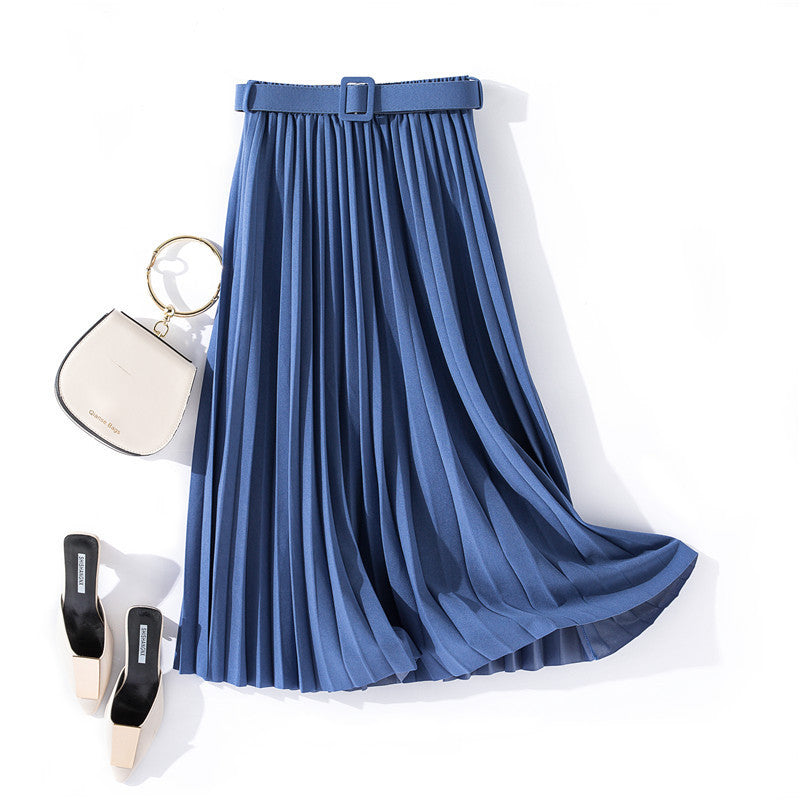 Solid Color Simple Organ Pleated Skirt Mid-length Skirt