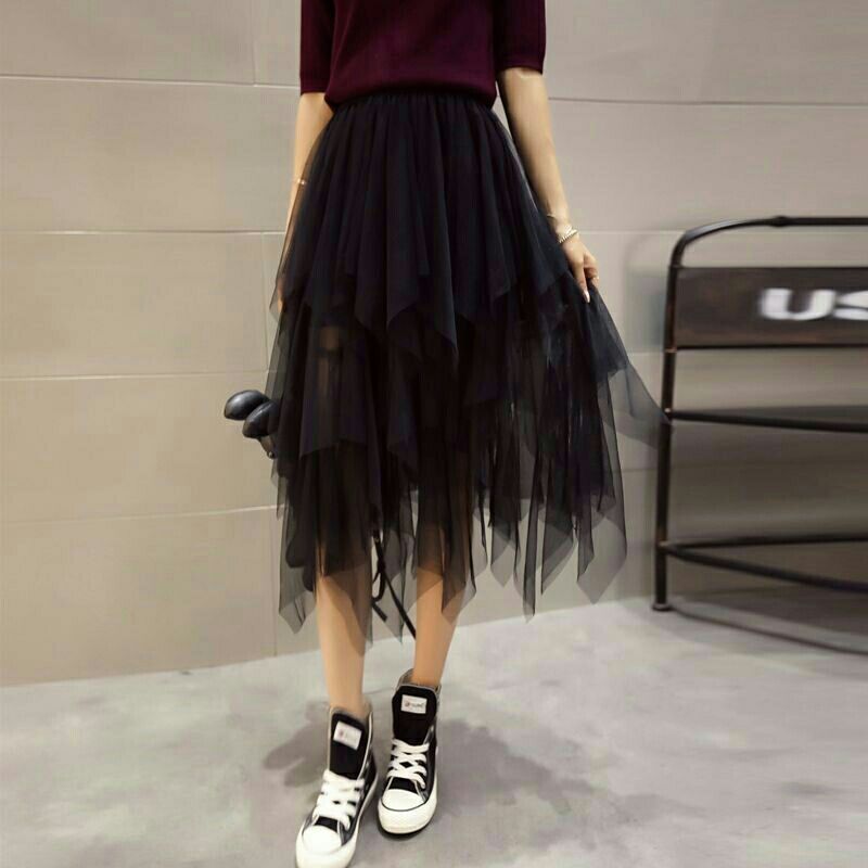 Irregular Tulle Skirt Yarn Mid-length High-end Gauze Skirt Draping Effect