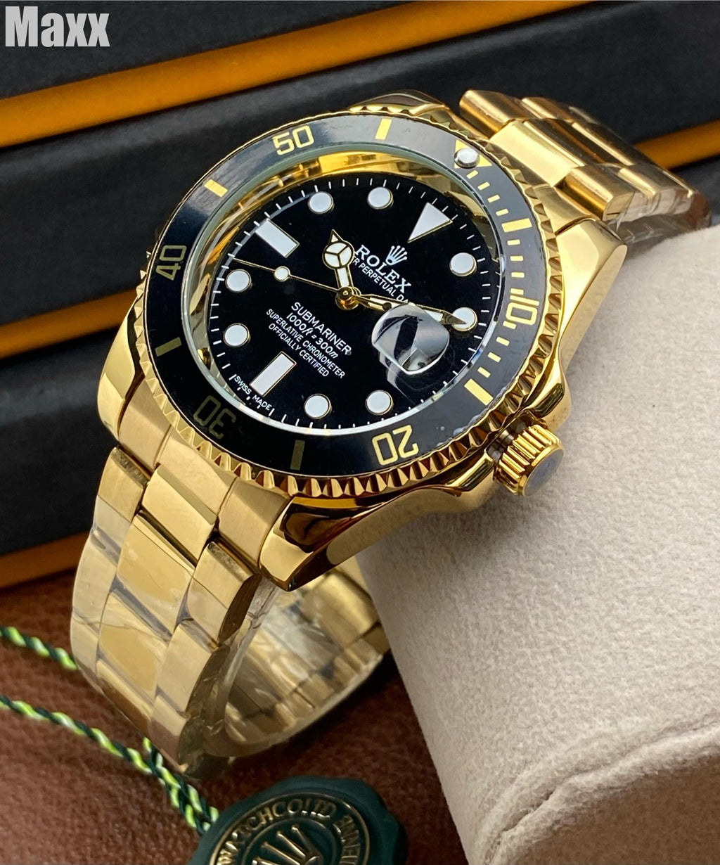 Rolex Submariner Watch for Men - Automatic with Date Function (Black A-Gold )