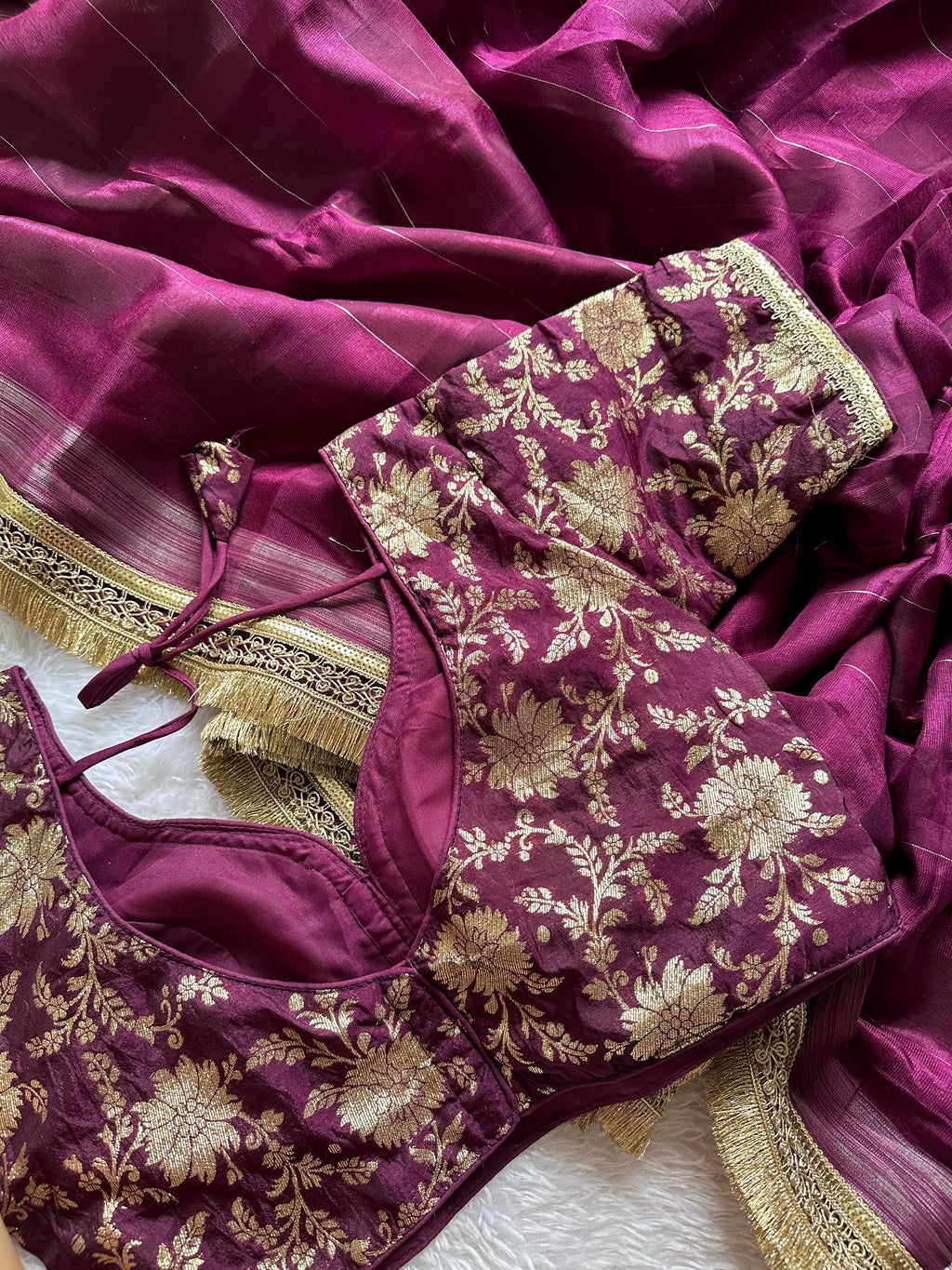 Exclusive Summer Collection | Linen Mul Mul Cotton Saree with Stitched Banarasi Blouse
