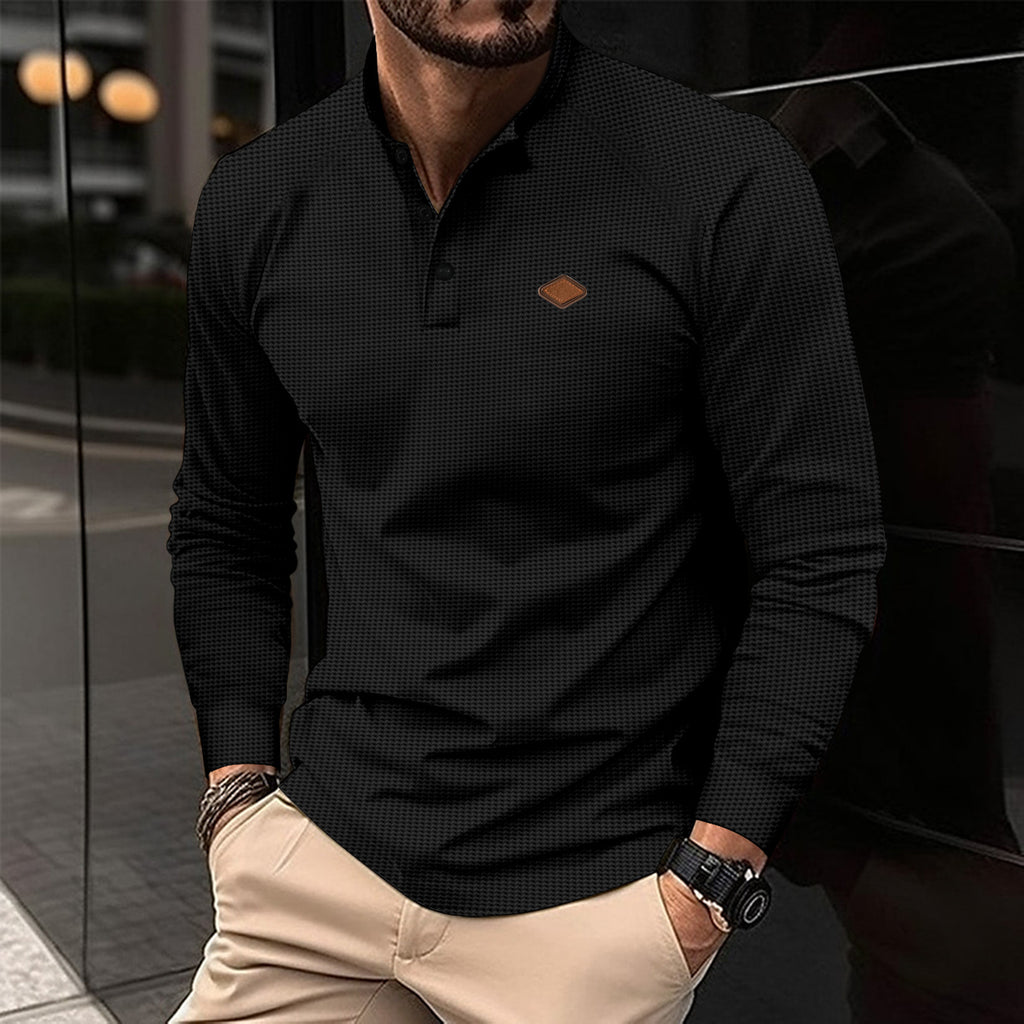 Men's Polo Collar Solid Color Long-sleeved Sports