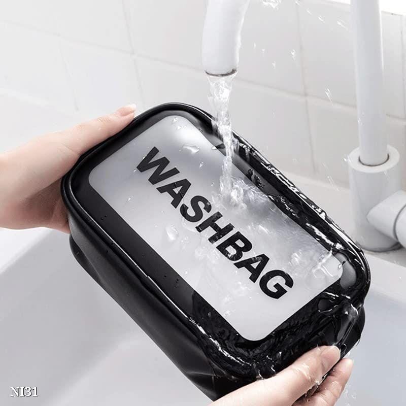 Small Black Cosmetic Wash Bag – Transparent, Waterproof, Travel-Friendly Toiletry Organizer