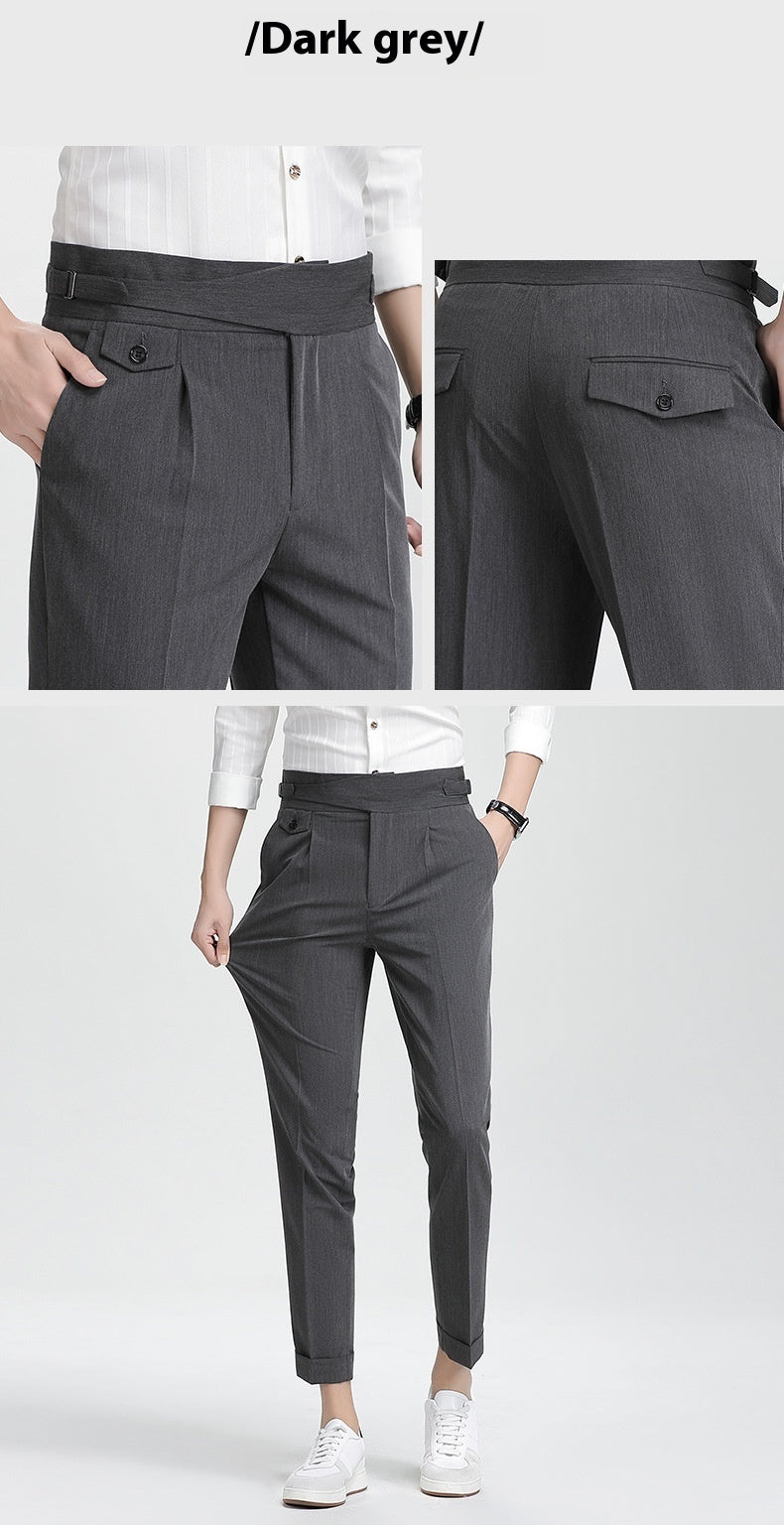 Men's Dark Gray High Waist Slim Fit Draped Pants