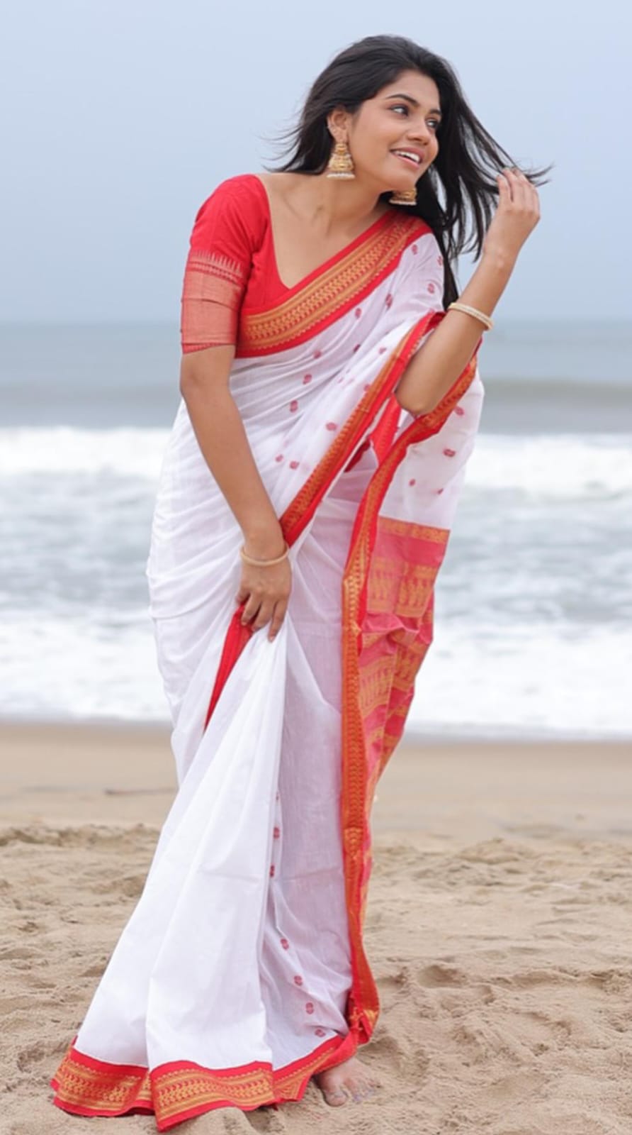 Kalyani Cotton Pattu White Sarees - Soft, Smooth & Eye-Catching Colors with Contrast Blouse