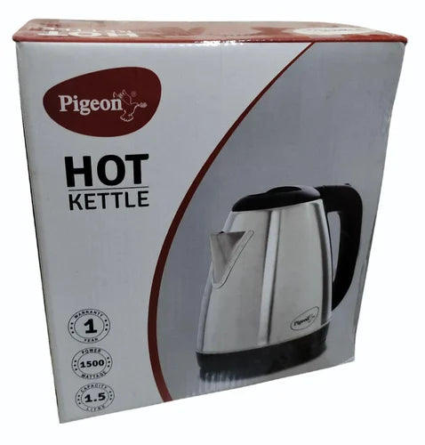 Pigeon 1.5 litre Hot Kettle and Water Bottle Combo (Silver) & Angular Holder Shears Kitchen cutter 6 Piece Set with Wooden Block,