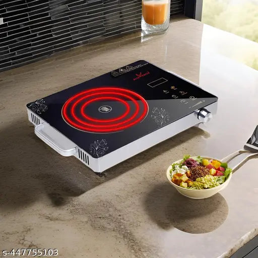 Infrared Cooktop | 2000 Watt, Stainless Steel & Ceramic | Adjustable Temperature Control | Cool Touch Handle | 1-Year Warranty | Black