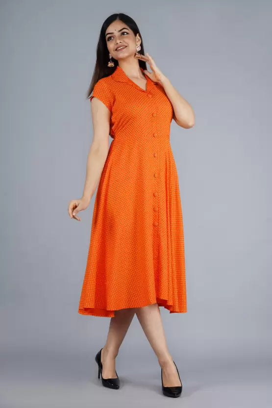 Women Fit and Flare Orange Dress, Gown